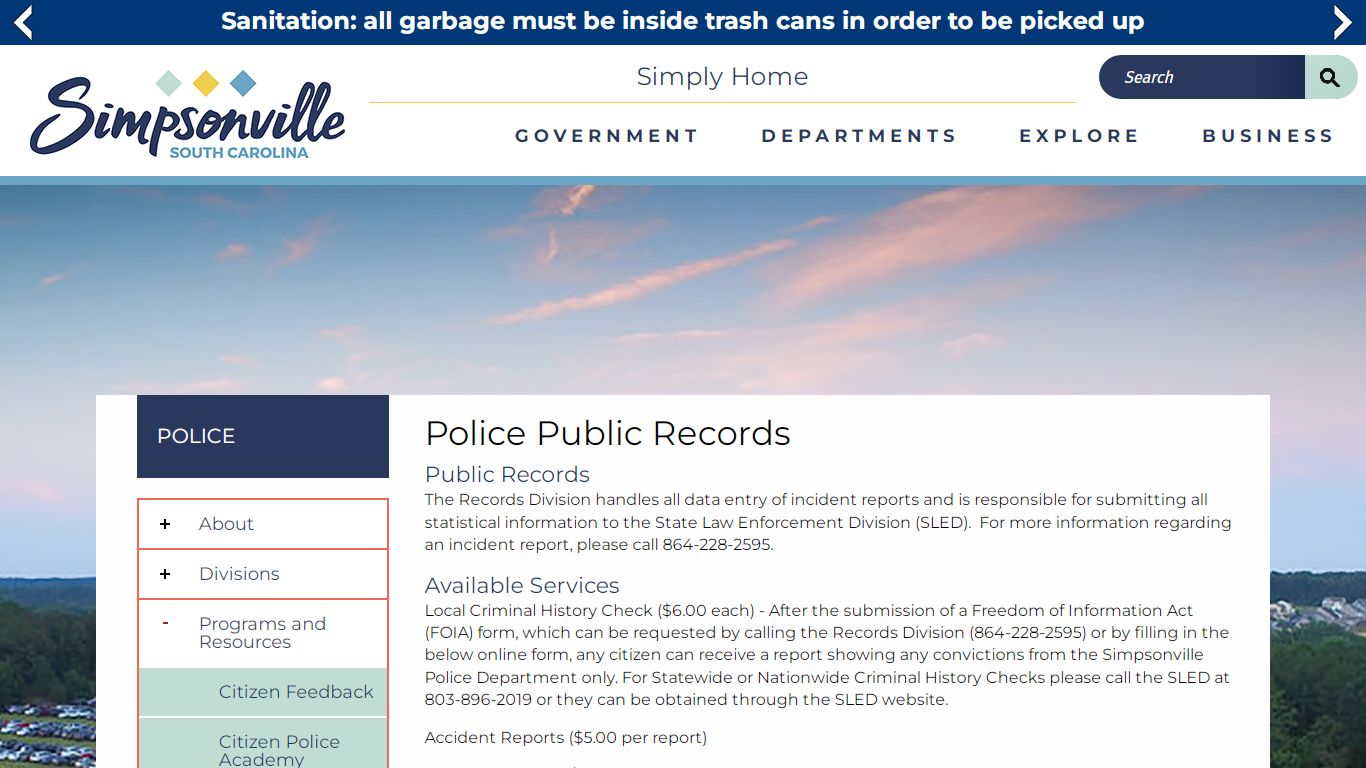 Police Public Records | Simpsonville South Carolina