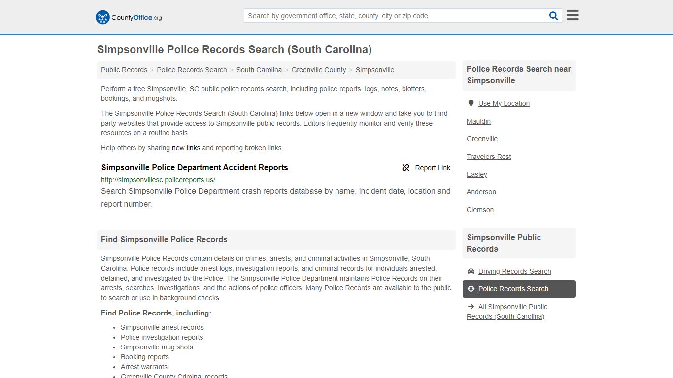 Police Records Search - Simpsonville, SC (Accidents & Arrest Records)