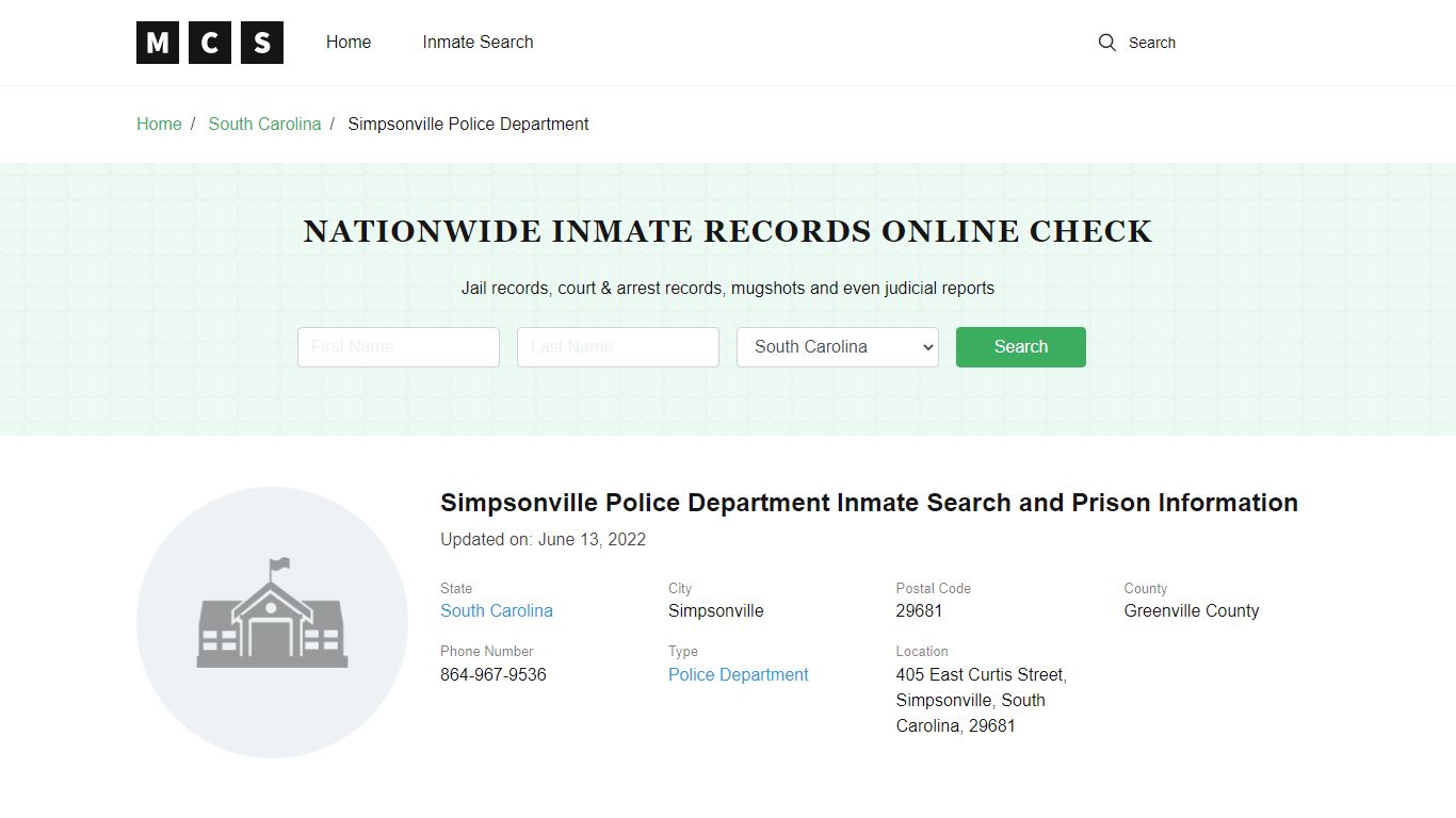 Simpsonville, SC Police and Jail Records